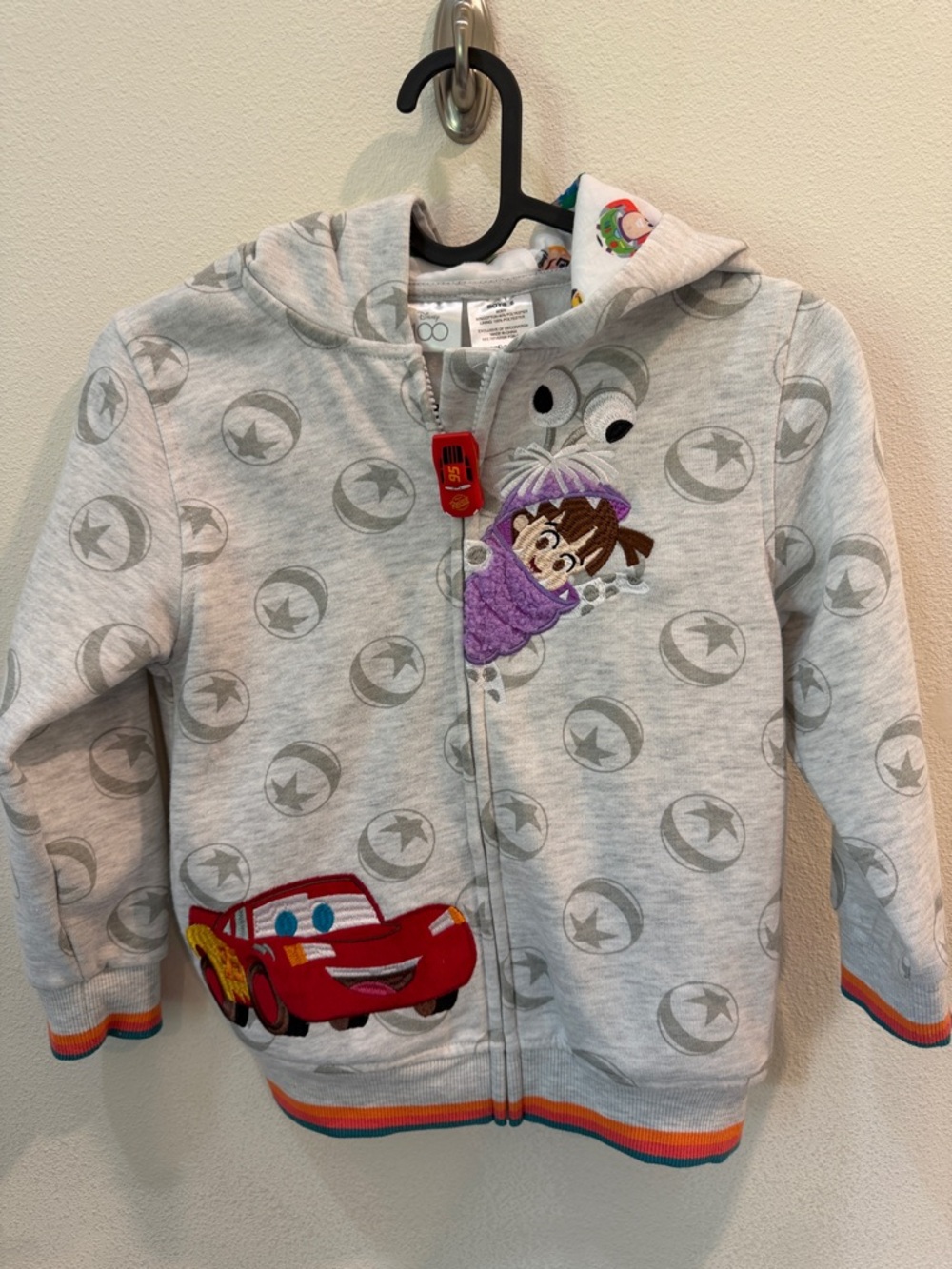 Disney Gray Kids Hoodie with Lightning McQueen, Boo and Dori Appliqués Sz 6